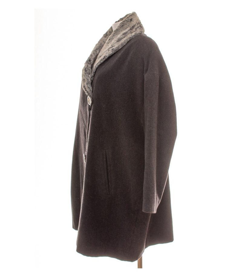 Betty Barclay Damen Mantel Oversize Gr. 40 Wollmix Grau Kunstpelzkragen – Foto 3
