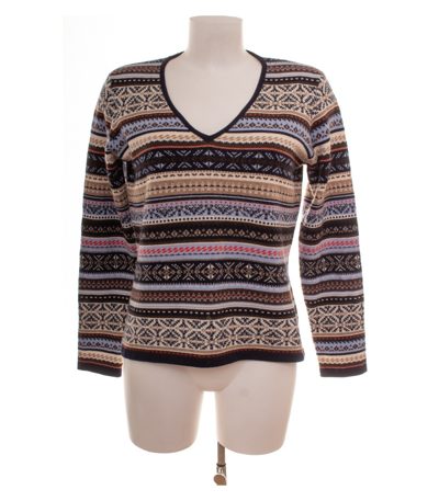 Markenlos Damen Pullover Gr. 36/38 Mehrfarbig V-Ausschnitt Kaschmir Fair Isle