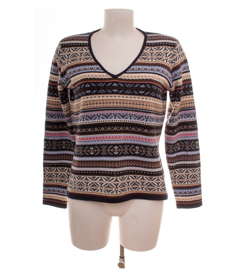 Markenlos Damen Pullover Gr. 36/38 Mehrfarbig V-Ausschnitt Kaschmir Fair Isle – Foto 1