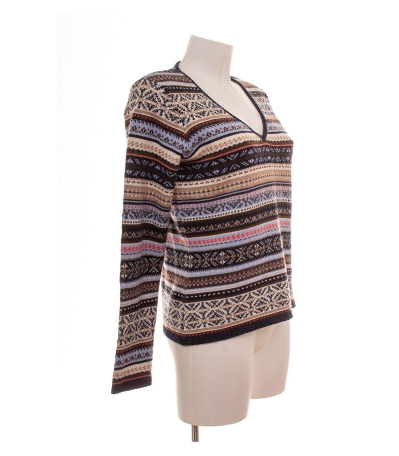 Markenlos Damen Pullover Gr. 36/38 Mehrfarbig V-Ausschnitt Kaschmir Fair Isle – Foto 2