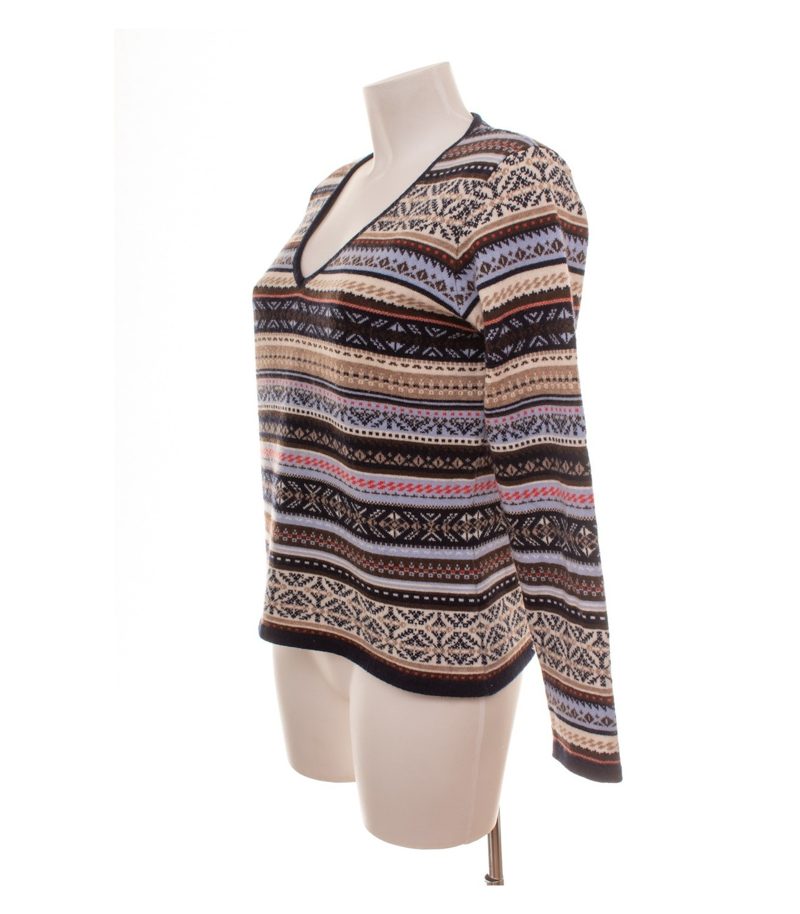 Markenlos Damen Pullover Gr. 36/38 Mehrfarbig V-Ausschnitt Kaschmir Fair Isle – Foto 3