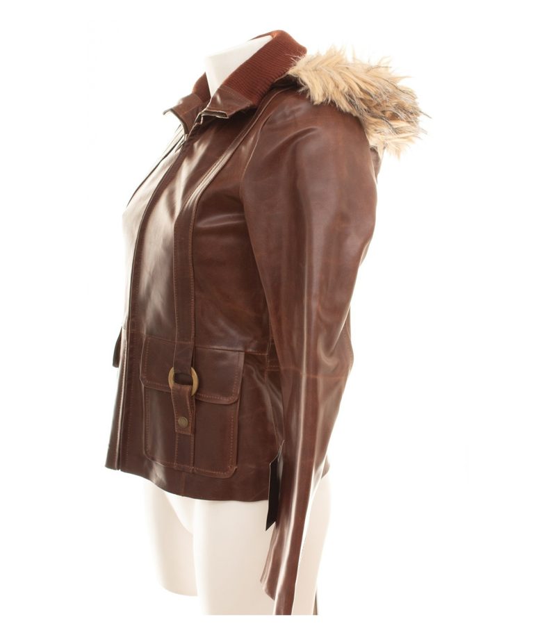 Damen Jacke Gr. XS Braun Lederjacke Leder – Foto 3