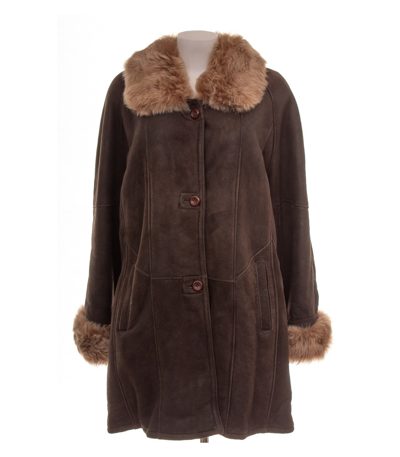 MADELEINE Damen Mantel Lammfellmantel Gr. 42 Leder Braun Einreiher