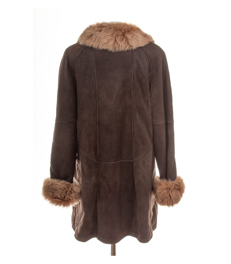 MADELEINE Damen Mantel Lammfellmantel Gr. 42 Leder Braun Einreiher – Foto 4
