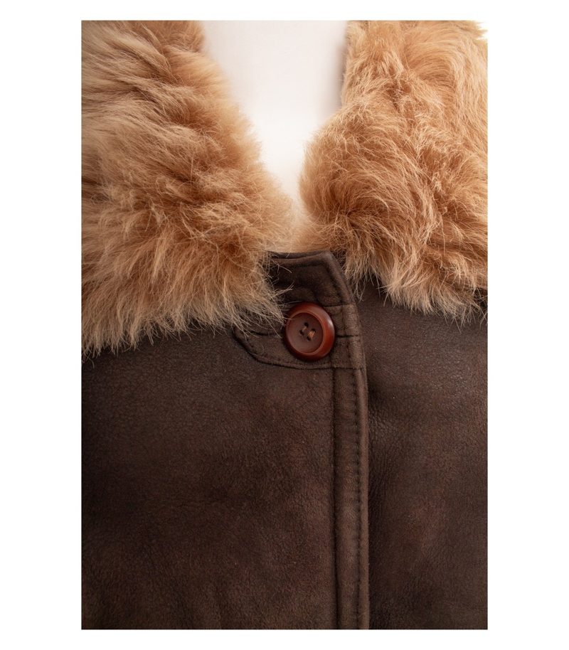 MADELEINE Damen Mantel Lammfellmantel Gr. 42 Leder Braun Einreiher – Foto 5