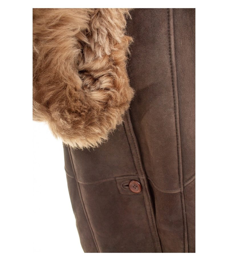 MADELEINE Damen Mantel Lammfellmantel Gr. 42 Leder Braun Einreiher – Foto 6