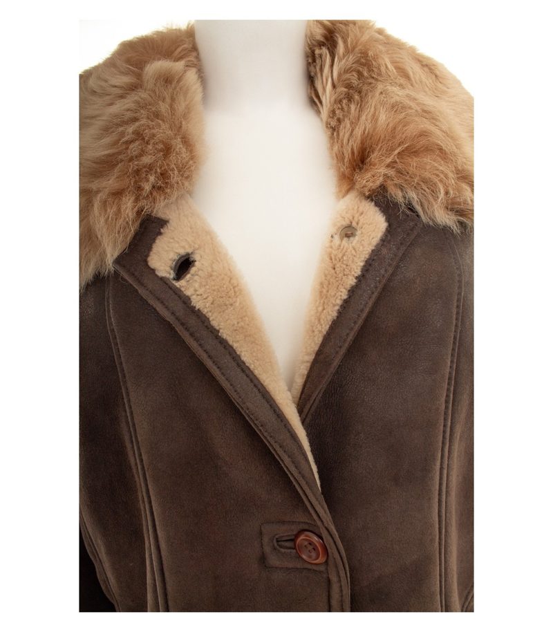 MADELEINE Damen Mantel Lammfellmantel Gr. 42 Leder Braun Einreiher – Foto 7