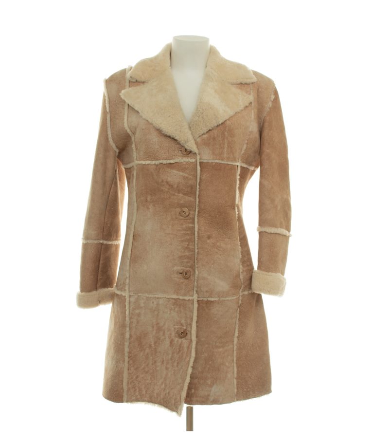 Peter Hahn Damen Mantel Gr. 38 Braun Leder Lammfell – Foto 1
