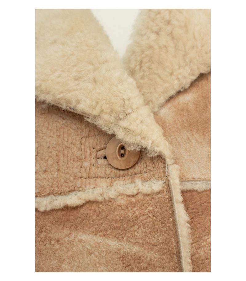 Peter Hahn Damen Mantel Gr. 38 Braun Leder Lammfell – Foto 5