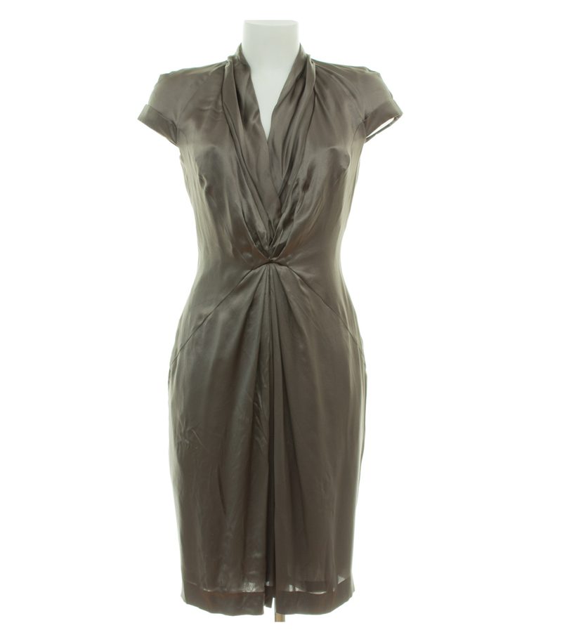 BOSS Damen Kleid Gr. 36 Dinola Moosgrau Seide – Foto 1