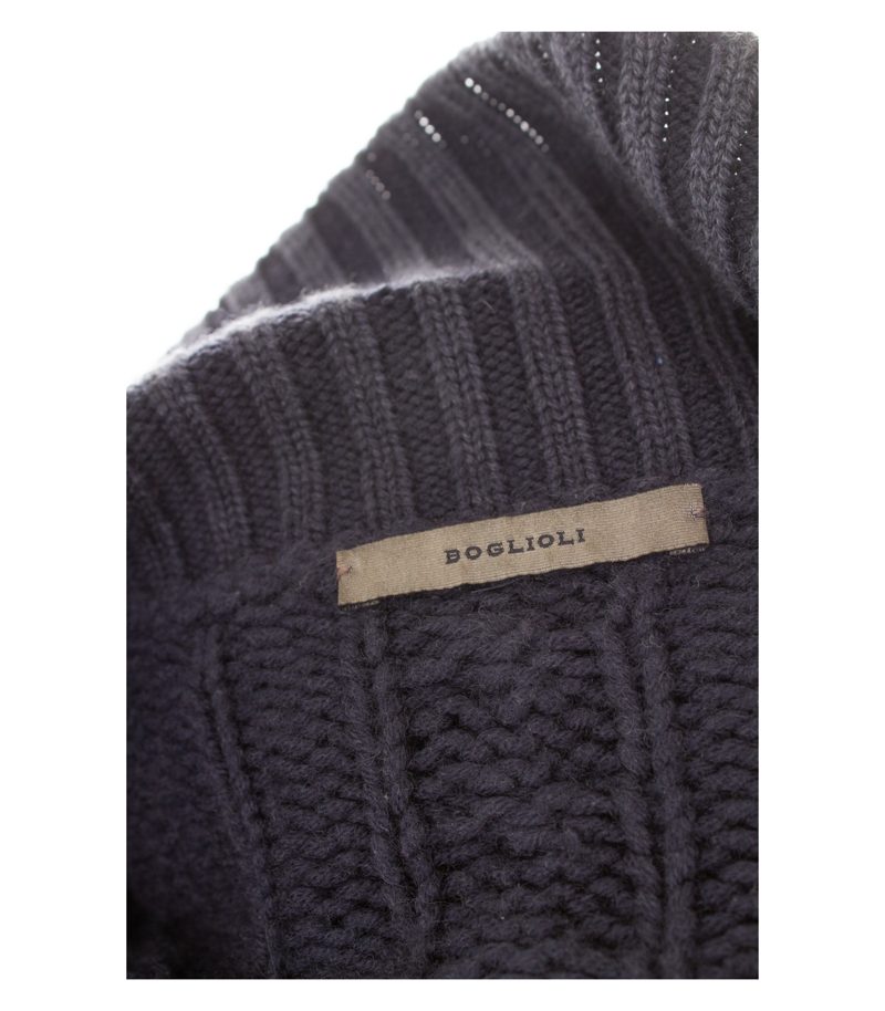Boglioli Herren Strickjacke Gr. M Blau Wolle Zopfstrick – Foto 7