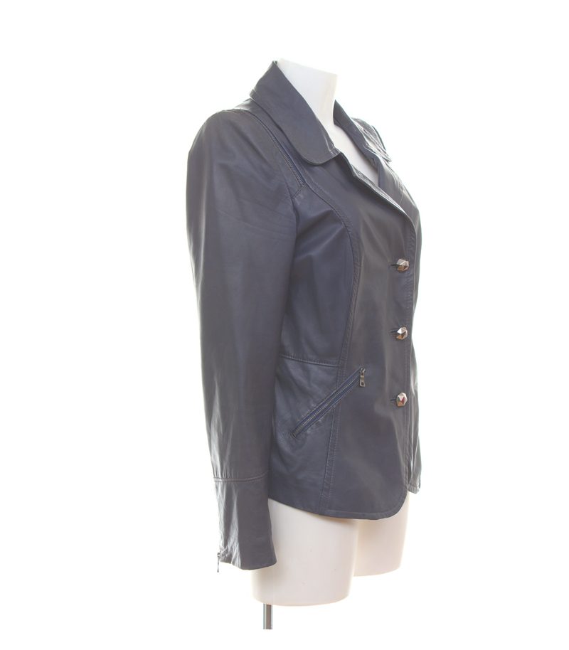Riani Damen Jacke Gr. 38 Blau Lederjacke Lammnappa – Foto 2
