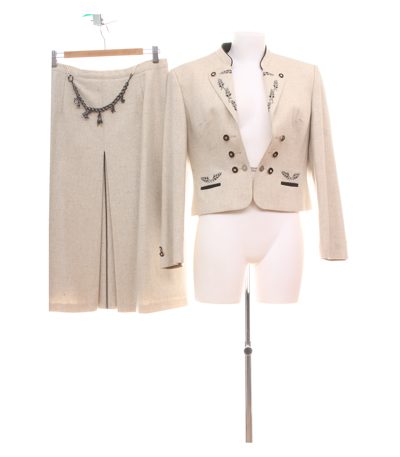 Lodenfrey Damen Kostüm Gr. 36 (IT 42) Beige Wolle Meliert