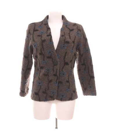 Marlies Mithöfer Damen Jacke Gr. 42 Braun Wollmix Blumen