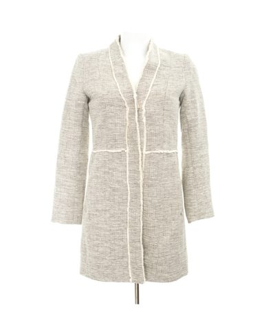 H&M Damen Mantel Bouclé Sommermantel Gr. DE 34 Creme Grau Baumwolle