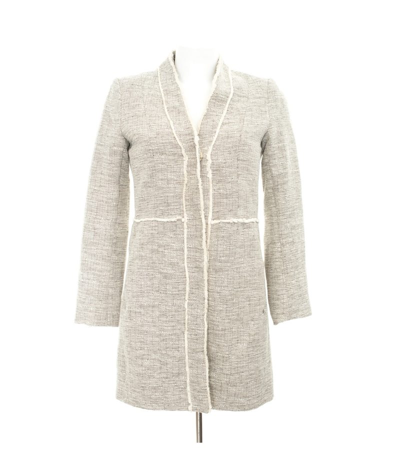H&M Damen Mantel Bouclé Sommermantel Gr. DE 34 Creme Grau Baumwolle – Foto 1