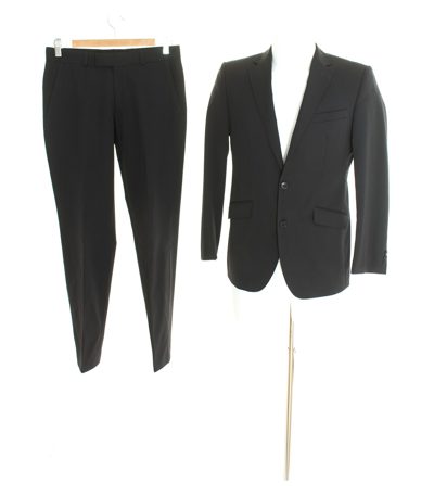 CG Herren Anzug Sakko Hose Business Gr. DE 44 Schwarz Grau Wolle