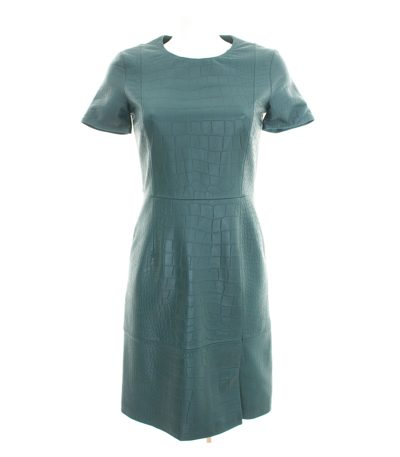 HUGO BOSS Damen Lederkleid Etuikleid Blaugrün Gr. DE 36 Leder NEU