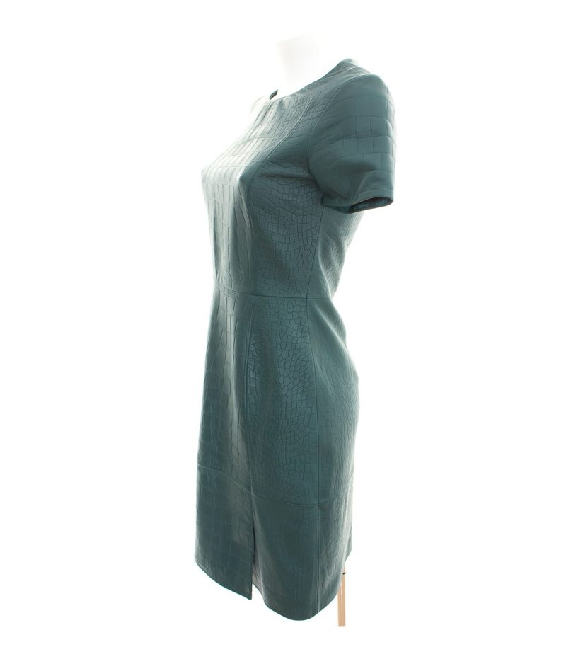 HUGO BOSS Damen Lederkleid Etuikleid Blaugrün Gr. DE 36 Leder NEU – Foto 2