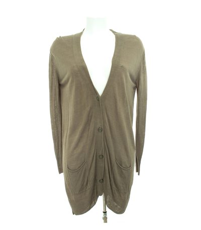 Massimo Dutti Damen Strickjacke Cardigan Longjacke Olivgrau Gr. M Strick