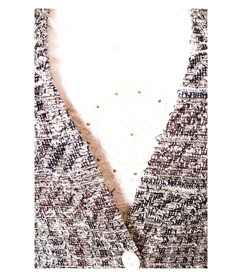 Desigual Damen Strickjacke angenähtem Shirt Cardigan Bouclé Gr. S Strick – Foto 2