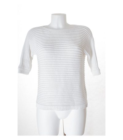 HUGO BOSS Damen Pullover Gr. M Weiß Baumwolle
