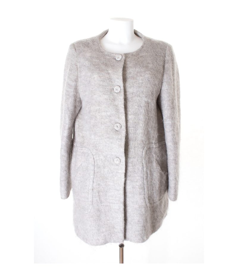 ZARA Damen BASIC Mantel Gr. XL Graubraun Mohair Wolle – Foto 1