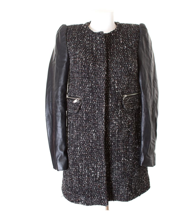 ZARA Damen WOMAN Mantel Gr. S Mehrfarbig Leder Wolle Alpaka Mohair Baumwolle – Foto 1