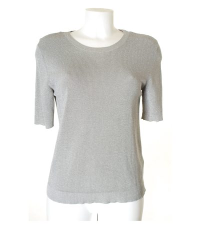 COS Damen Pullover Kurzarm Gr. S Grau Silber Viskose Baumwolle