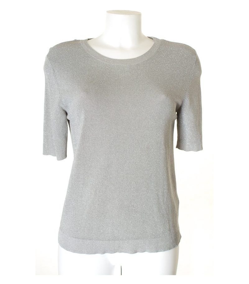 COS Damen Pullover Kurzarm Gr. S Grau Silber Viskose Baumwolle – Foto 1