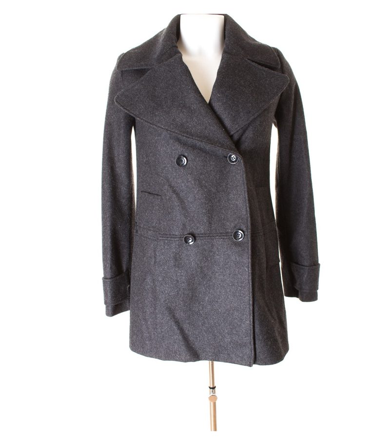 MANGO Damen Mantel Kurzmantel Jacke Gr. S Schwarzgrau Wolle – Foto 1