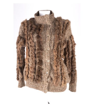 DAISY Damen Strickjacke Cardigan Pelzbesatz Gr. 38 Mohair-Wolle-Seide Strick
