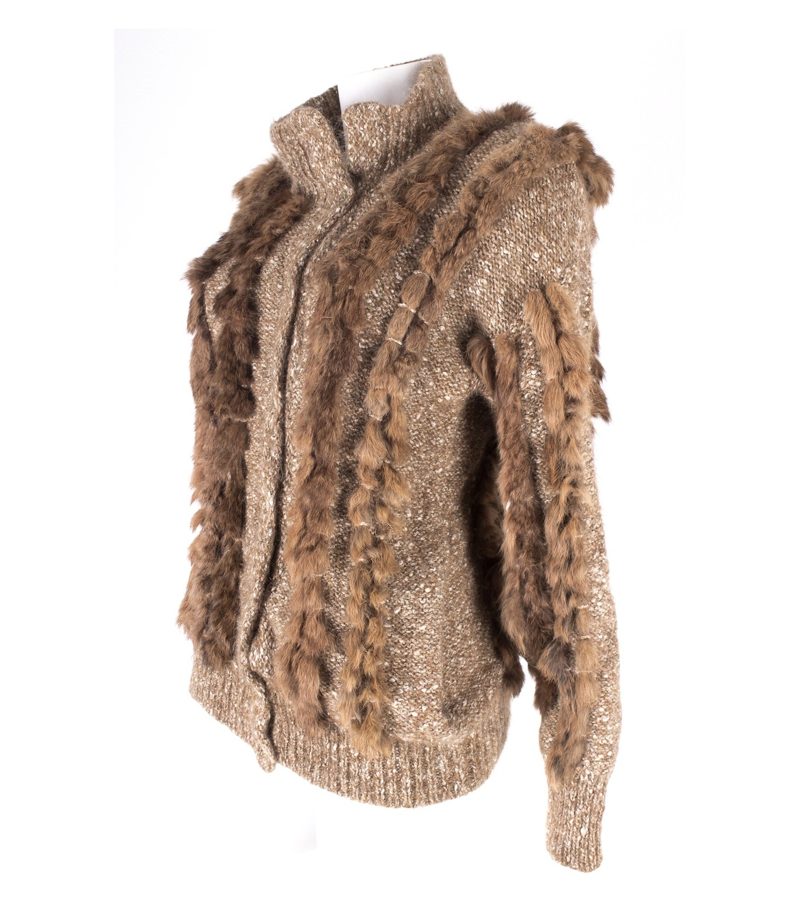 DAISY Damen Strickjacke Cardigan Pelzbesatz Gr. 38 Mohair-Wolle-Seide Strick – Foto 2
