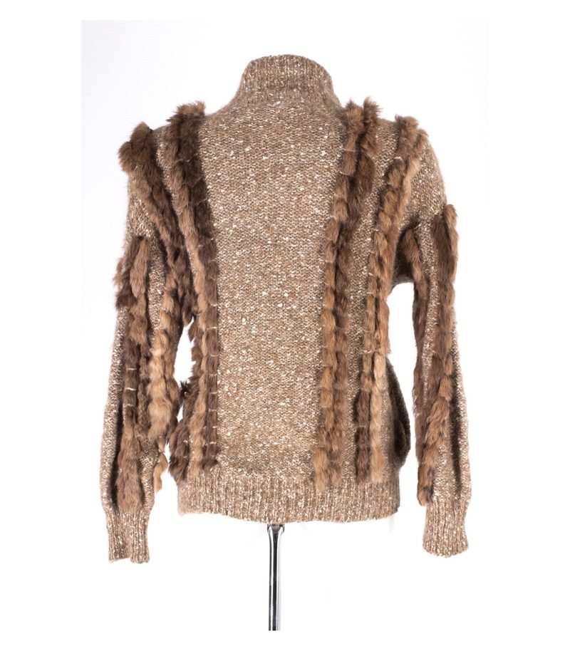 DAISY Damen Strickjacke Cardigan Pelzbesatz Gr. 38 Mohair-Wolle-Seide Strick – Foto 3