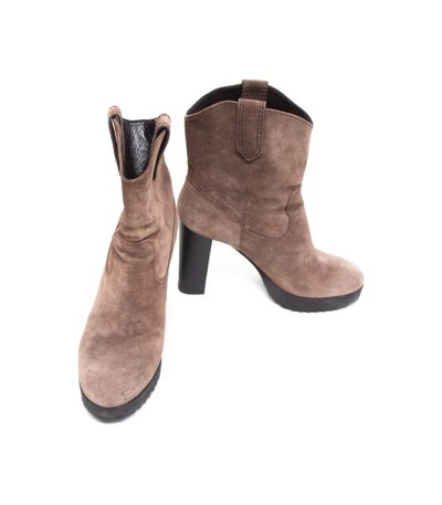 HOGAN Damen Stiefeletten Boots High Heels Gr. DE 38 Braun Leder