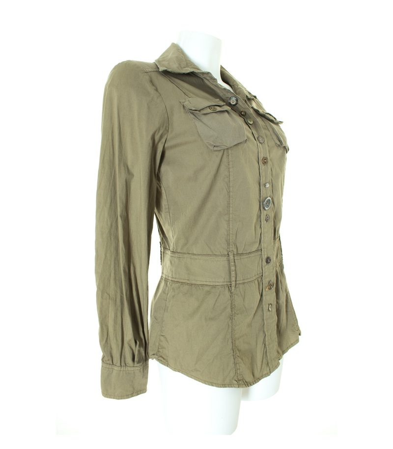 Bottega Damen Bluse Shirt Gr. M Khaki Baumwolle – Foto 4