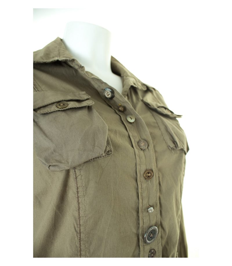Bottega Damen Bluse Shirt Gr. M Khaki Baumwolle – Foto 5