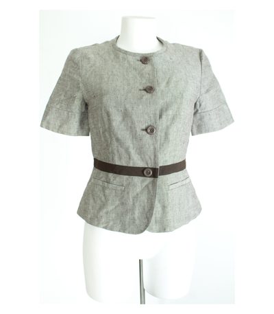 MaxMara Damen Blazer Kurzarm Gr. DE 38 Braungrau Leinen Baumwolle