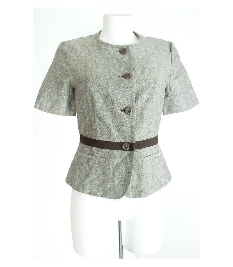 MaxMara Damen Blazer Kurzarm Gr. DE 38 Braungrau Leinen Baumwolle – Foto 1