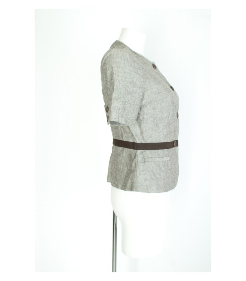 MaxMara Damen Blazer Kurzarm Gr. DE 38 Braungrau Leinen Baumwolle – Foto 2