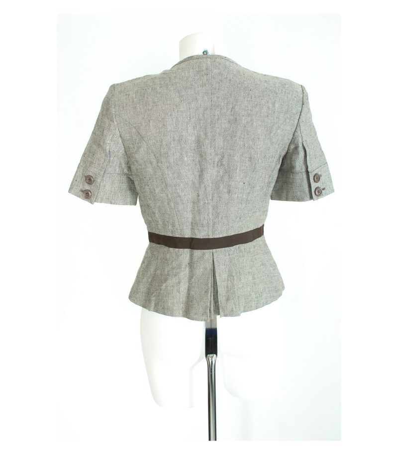 MaxMara Damen Blazer Kurzarm Gr. DE 38 Braungrau Leinen Baumwolle – Foto 3