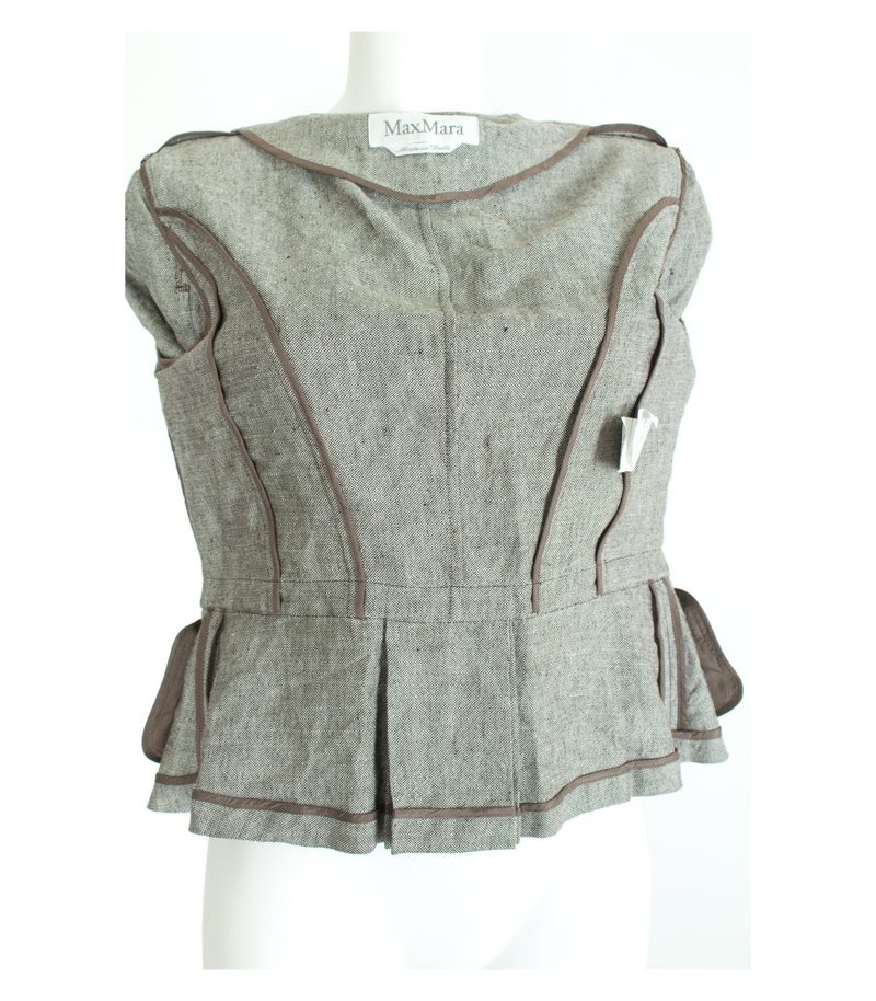 MaxMara Damen Blazer Kurzarm Gr. DE 38 Braungrau Leinen Baumwolle – Foto 4