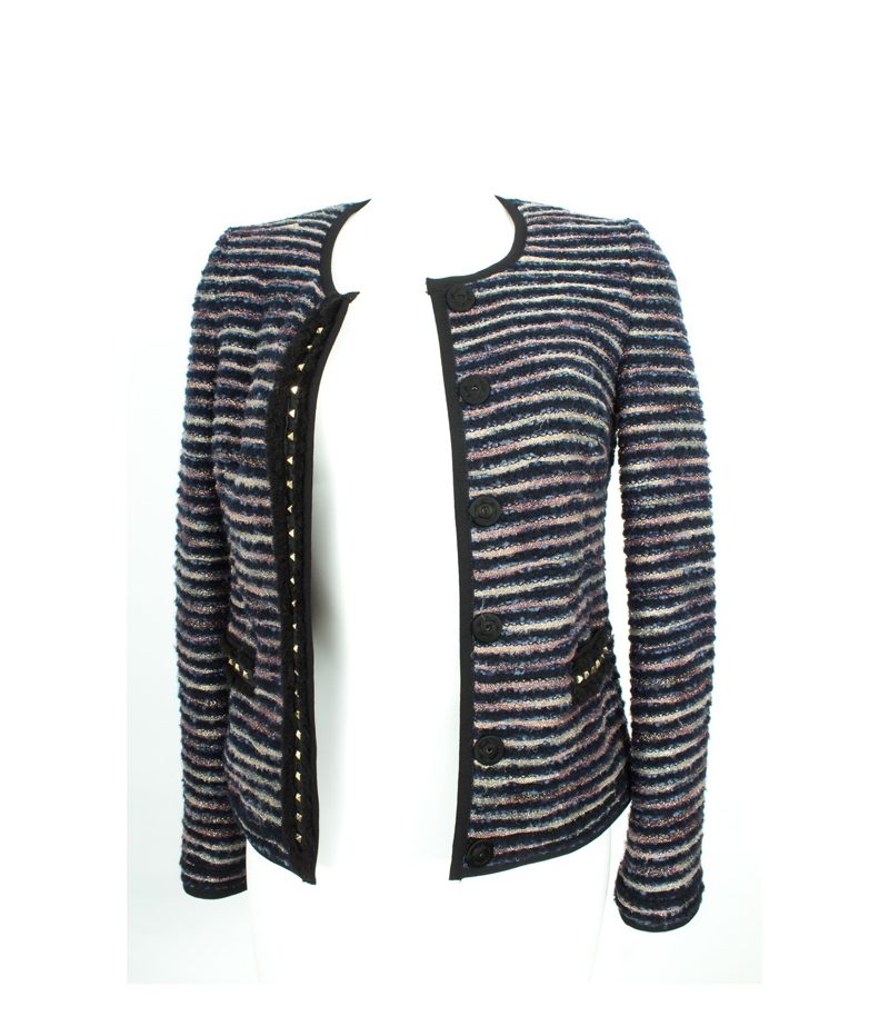 ATOS LOMBARDINI Damen Blazer Gr. DE 38 Mehrfarbig Wolle Leder – Foto 4