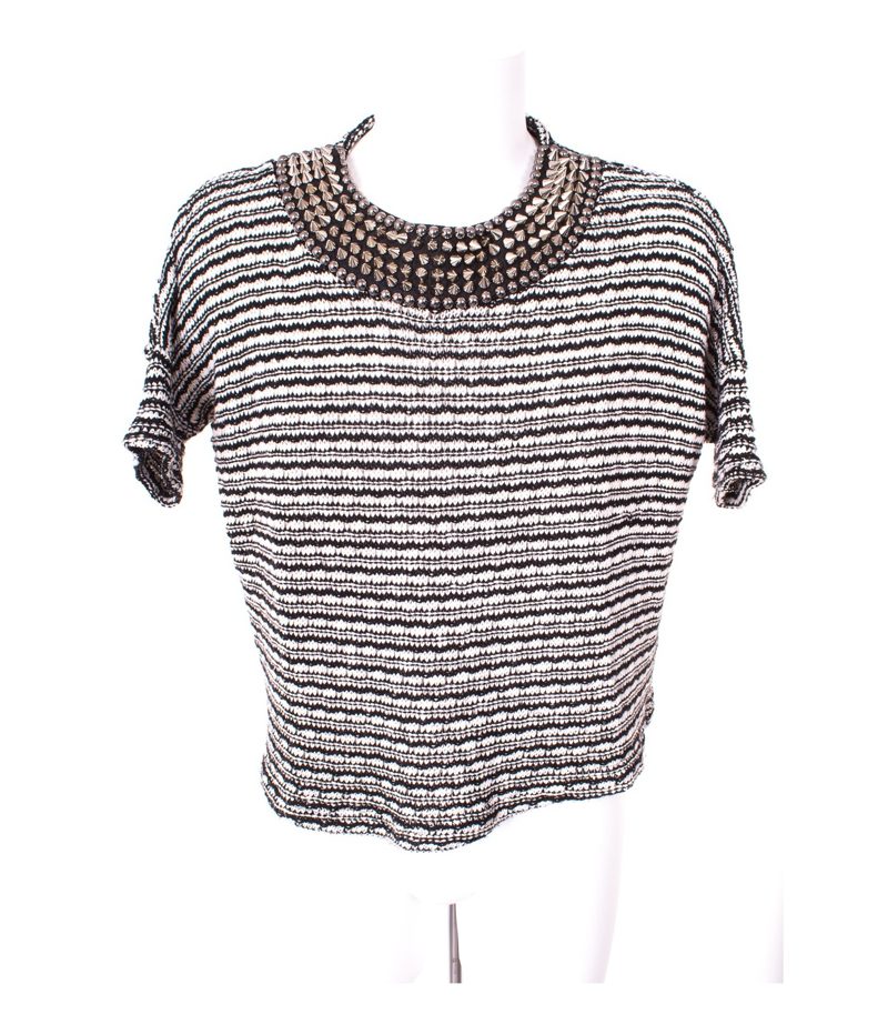 ZARA Damen trafaluc Pullover Lagenlook Kurzarm Gr. M Schwarz/Weiß Baumwolle – Foto 1