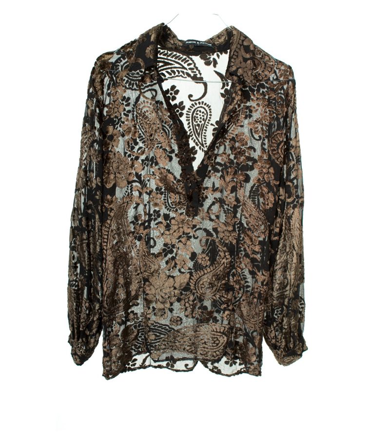AMOR & PSYCHE Damen Bluse Shirt gr. S Braun/Schwarz Samt – Foto 1
