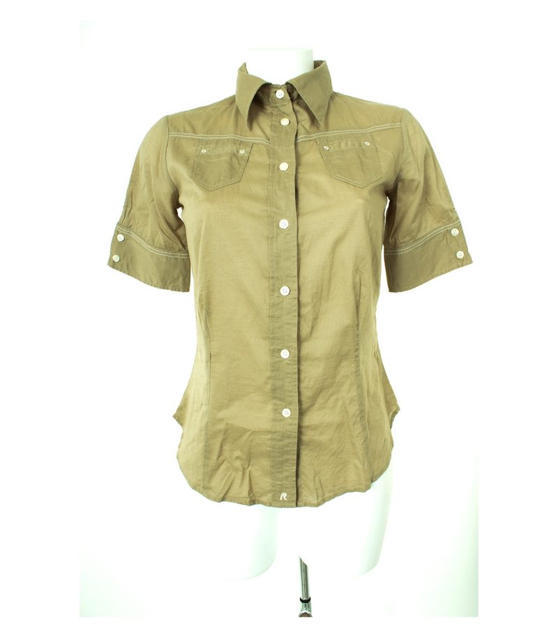 REPLAY Damen Bluse Shirt Kurzarm Gr. S Khaki Baumwolle – Foto 1
