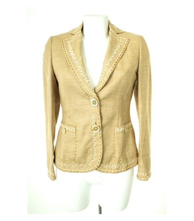 RENA LANGE Damen Blazer Gr. DE 36 Beige Baumwolle Seide Leinen Wolle