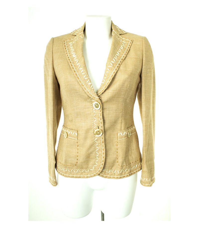 RENA LANGE Damen Blazer Gr. DE 36 Beige Baumwolle Seide Leinen Wolle – Foto 1