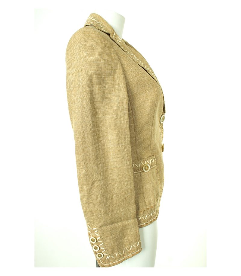 RENA LANGE Damen Blazer Gr. DE 36 Beige Baumwolle Seide Leinen Wolle – Foto 2