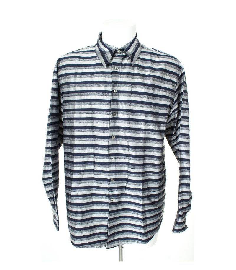 Herren Hemd Freizeit Shirt Blau/Grau Gr. 52 Seide – Foto 1